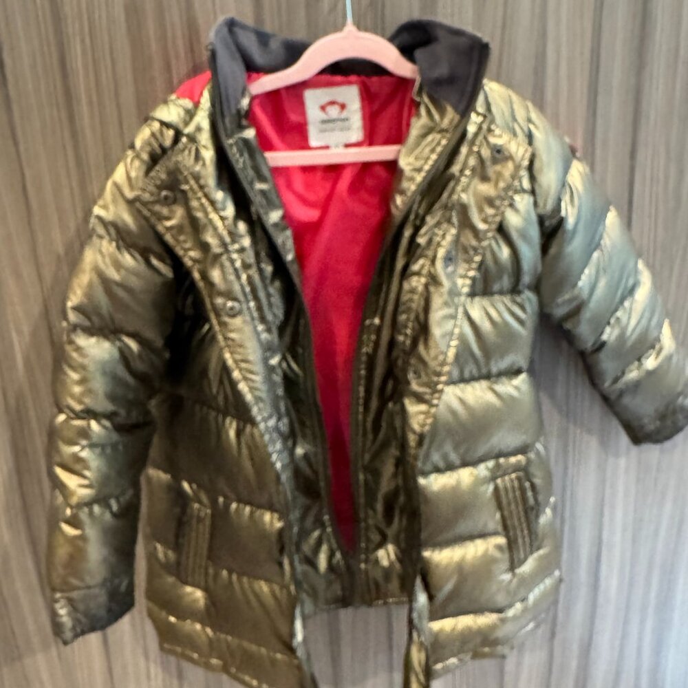 Appaman Metallic Gold Puffer Coat Girls 7 Hooded Winter Jacket